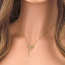 Solid 14K Gold Elegant Bow and Dangle CZ Necklace
