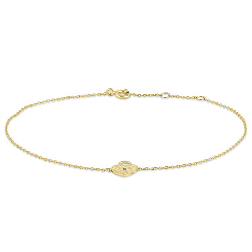 Solid 14K Yellow Gold Faceted Heart Lock Bracelet