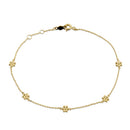 Solid 14K Yellow Gold Flower Charms Bracelet
