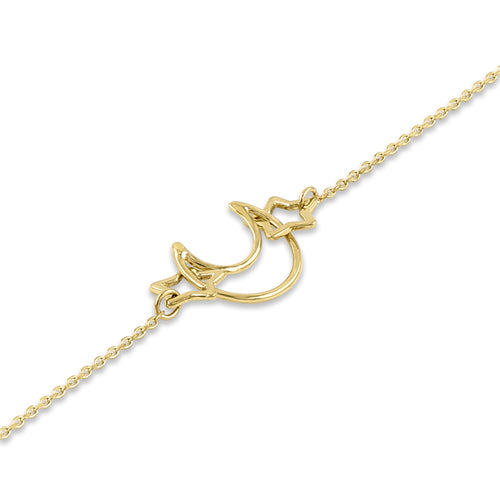 Solid 14K Yellow Gold Moon and Stars Bracelet