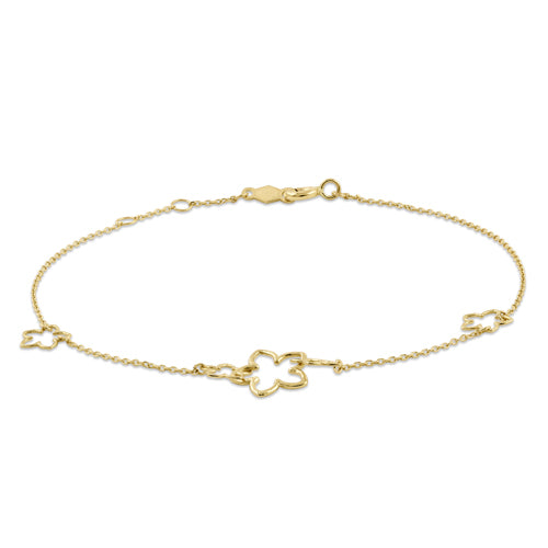 Solid 14K Yellow Gold Flower Charms Bracelet