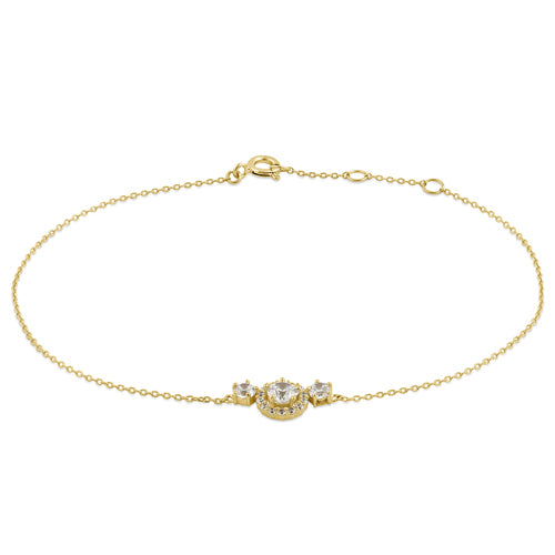 Solid 14K Yellow Gold CZ Halo Bracelet