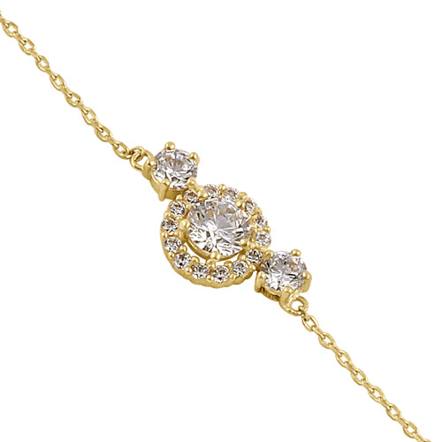 Solid 14K Yellow Gold CZ Halo Bracelet