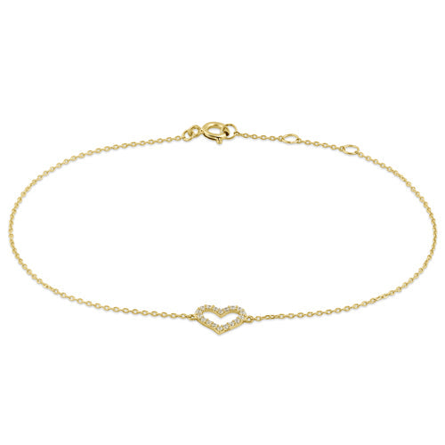 Solid 14K Yellow Gold CZ Heart Bracelet