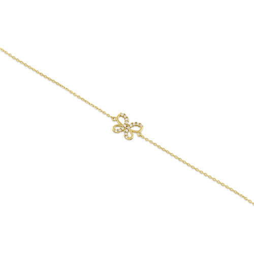 Solid 14K Yellow Gold CZ Butterfly Bracelet