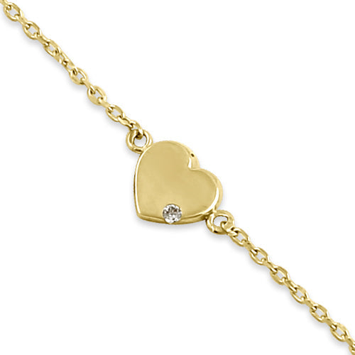 Solid 14K Yellow Gold Heart with CZ Bracelet