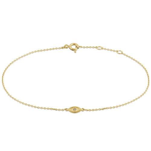Solid 14K Yellow Gold Evil Eye CZ Bracelet