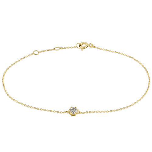 Solid 14K Yellow Gold Round CZ Bracelet