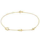 Solid 14K Yellow Gold CZ Heart, Anchor, and Cross Charm Bracelet