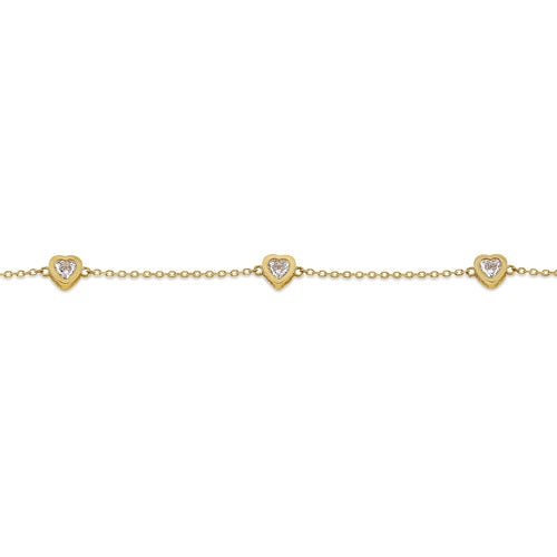 Solid 14K Gold Heart CZ Charm Bracelet