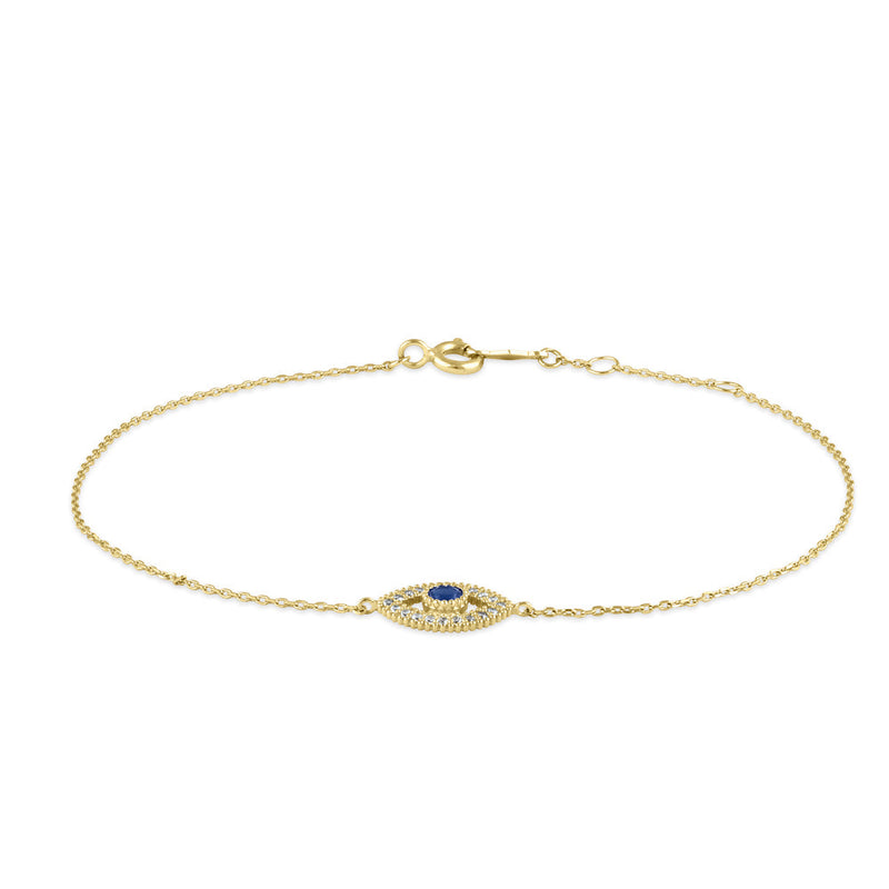 Solid 14K Gold Evil Eye CZ Bracelet