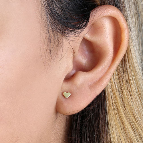 Solid 14K Yellow Gold Tiny Heart Earrings