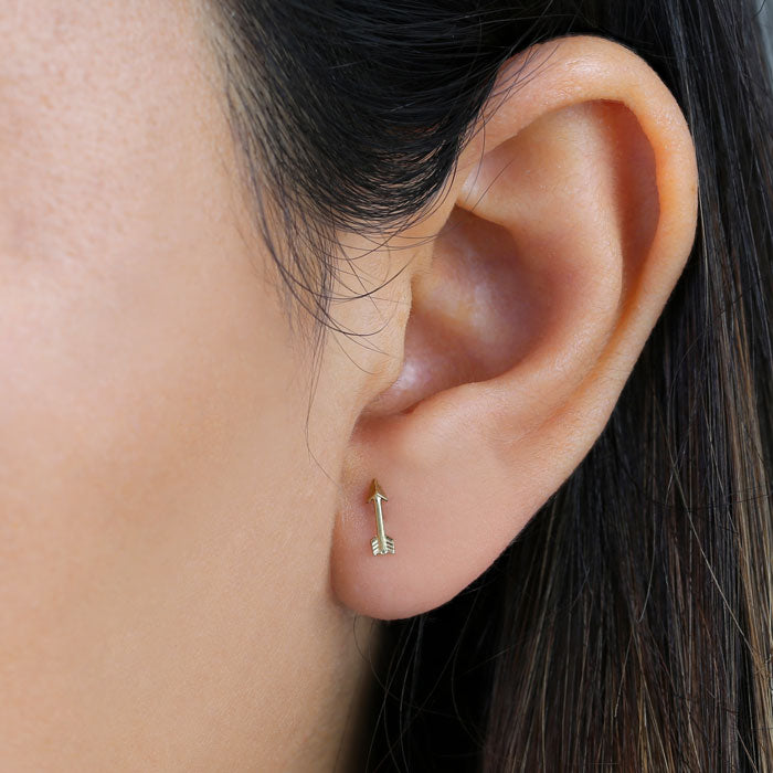 Solid 14K Yellow Gold Trendy Arrow Earrings