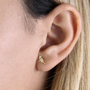 Solid 14K Yellow Gold Cat with Heart Earrings