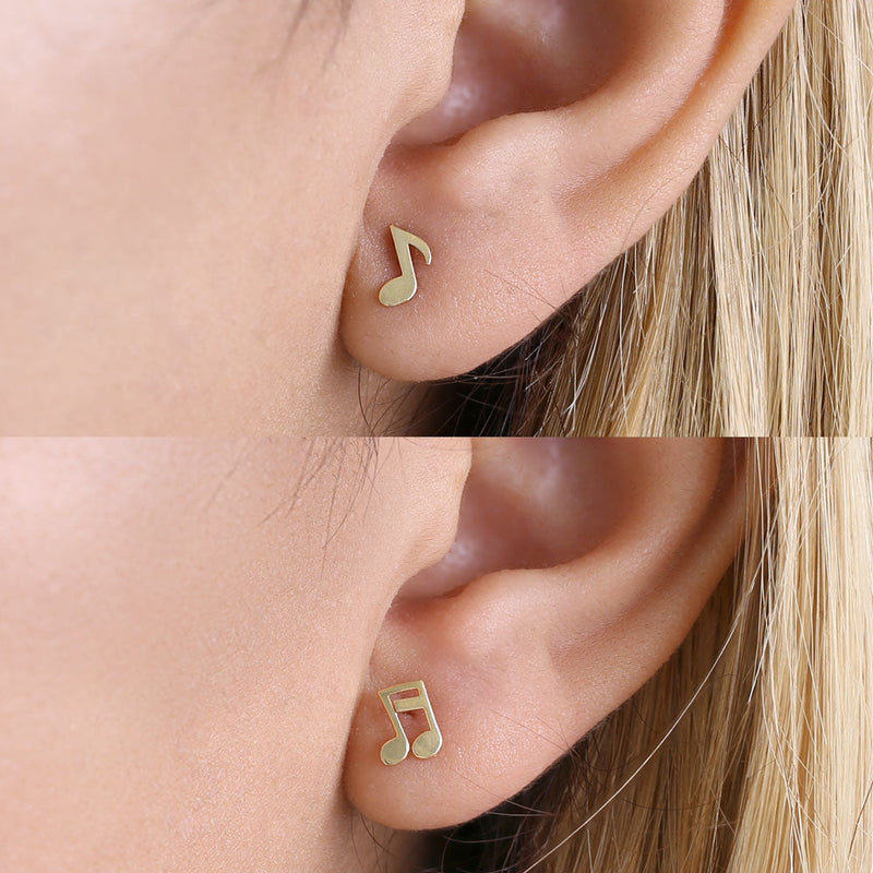 Solid 14K Yellow Gold Music Notes Earrings