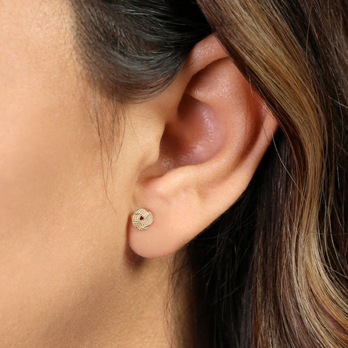 Solid 14K Yellow Gold Beaded Love Knot Earrings