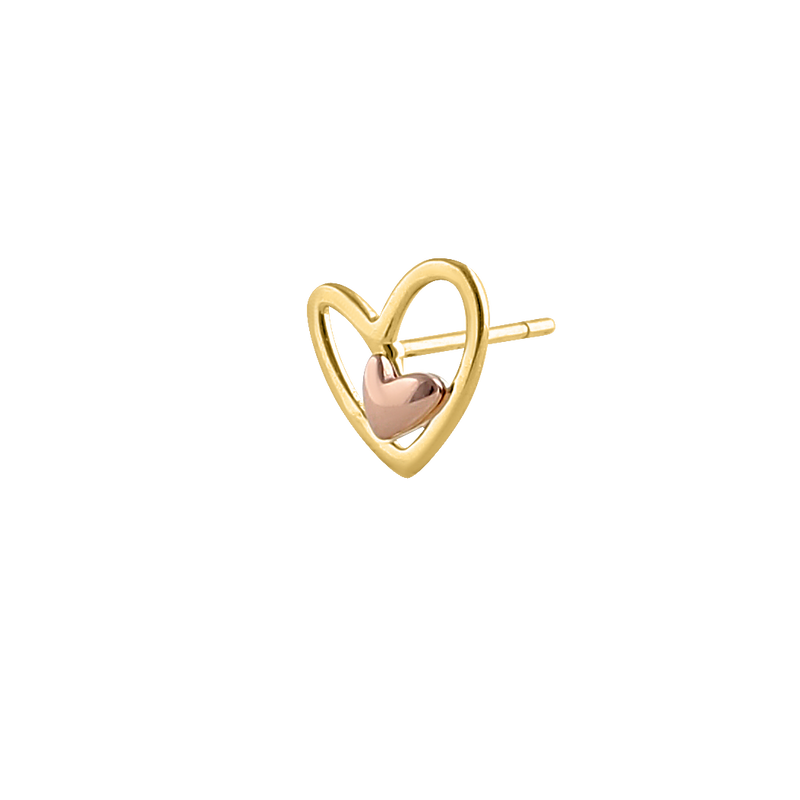 Solid 14K Yellow Gold & Rose Gold Double Heart Earrings