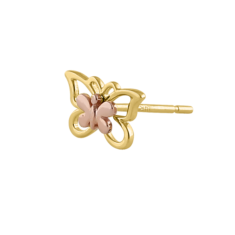 Solid 14K Yellow Gold & Rose Gold Double Butterfly Earrings