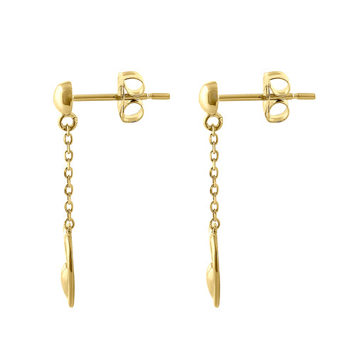 Solid 14K Yellow Gold Dangle Heart Earrings