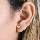 Solid 14K Yellow Gold Faceted Flower Earrings