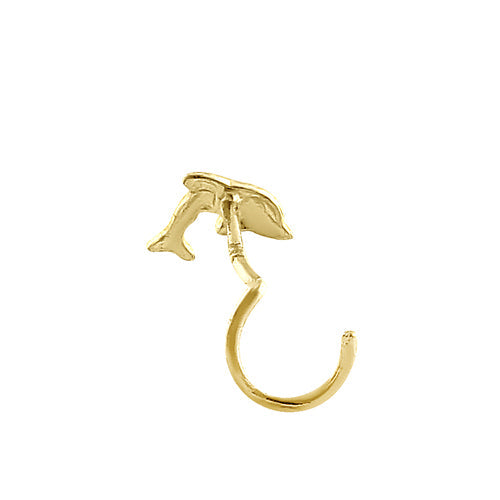 Solid 14K Yellow Gold Dolphin Hook Nose Stud