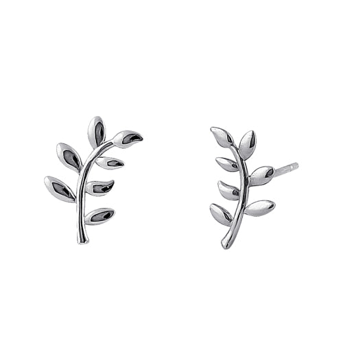 Solid 14K White Gold Trendy Branch Stud Earrings