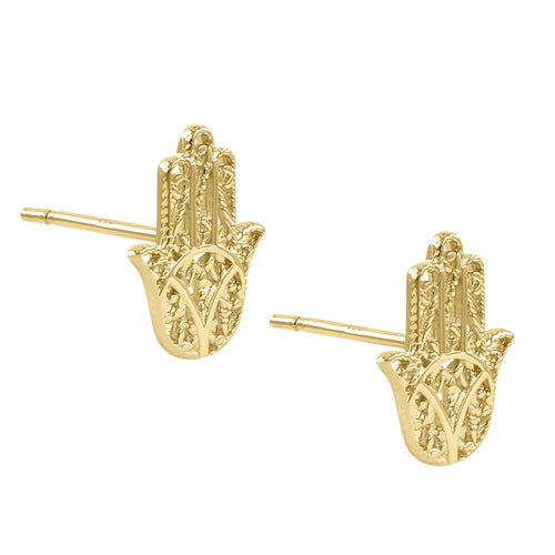 Solid 14k Yellow Gold Hamsa Stud Earrings