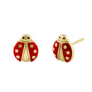 Solid 14K Gold Red Enamel Handpainted Lady Bug Earrings