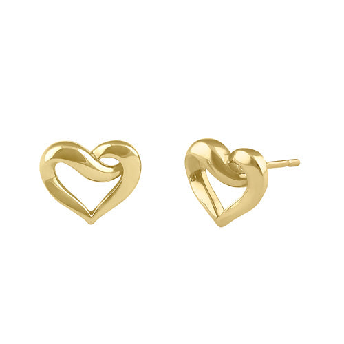 Solid 14K Gold Ribbon Heart Earrings