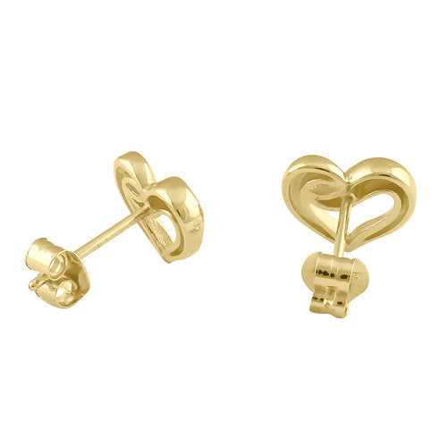 Solid 14K Gold Ribbon Heart Earrings