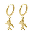 Solid 14K Gold Traveler Airplane Hoop Dangle Earrings