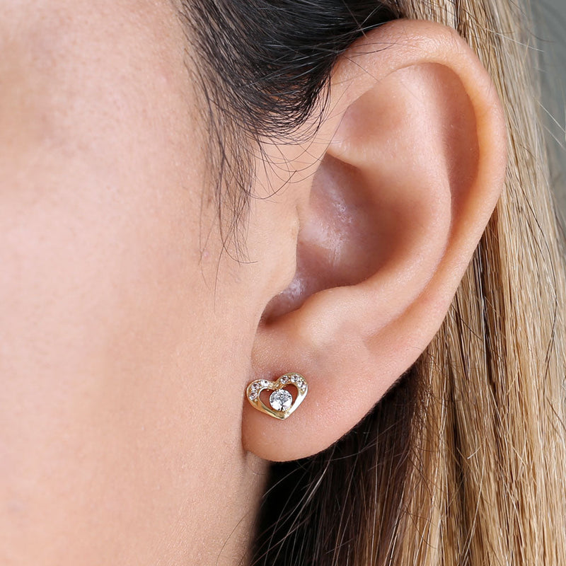 .22 ct Solid 14K Yellow Gold Pristine Heart Round Clear CZ Earrings