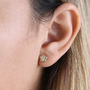 .22 ct Solid 14K Yellow Gold Simple Flower Clear CZ Earrings