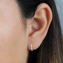 Solid 14K Yellow Gold Round & Baguette Straight CZ Hoop Earrings