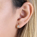 Solid 14K Yellow Gold Flower Round CZ Hoop Earrings