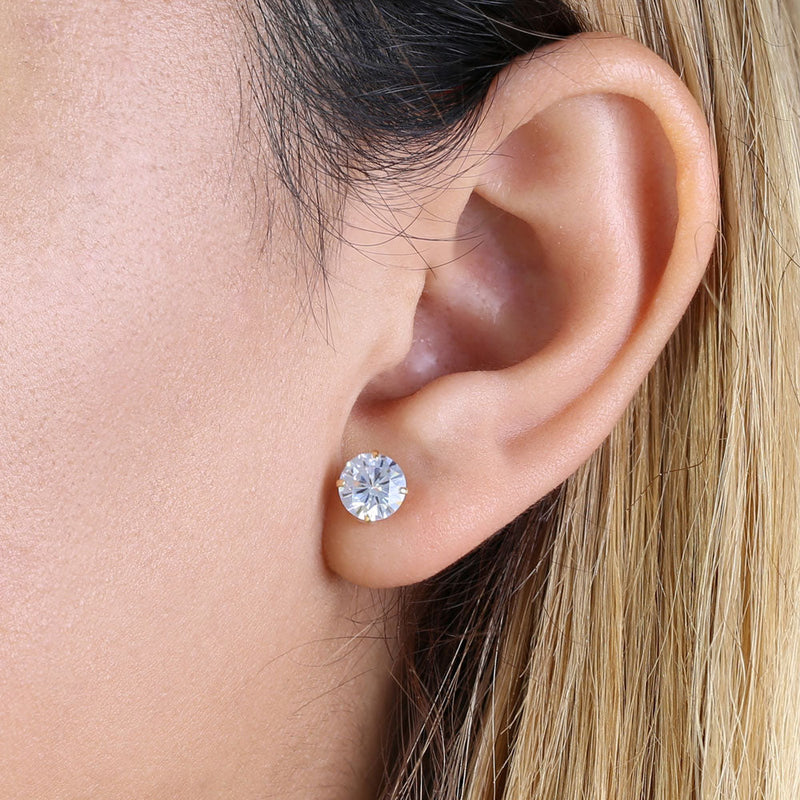 2.56 ct Solid 14K Yellow Gold 7mm Round Cut Clear CZ Earrings