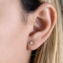 Solid 14K Yellow Gold Clear CZ Half Ball Stud Earrings