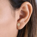 Solid 14K Yellow Gold Brushed Skull with Clear CZ Eyes Stud Earrings
