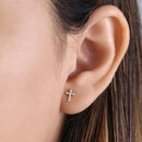 Solid 14K Yellow Gold Clear CZ Cross Stud Earrings