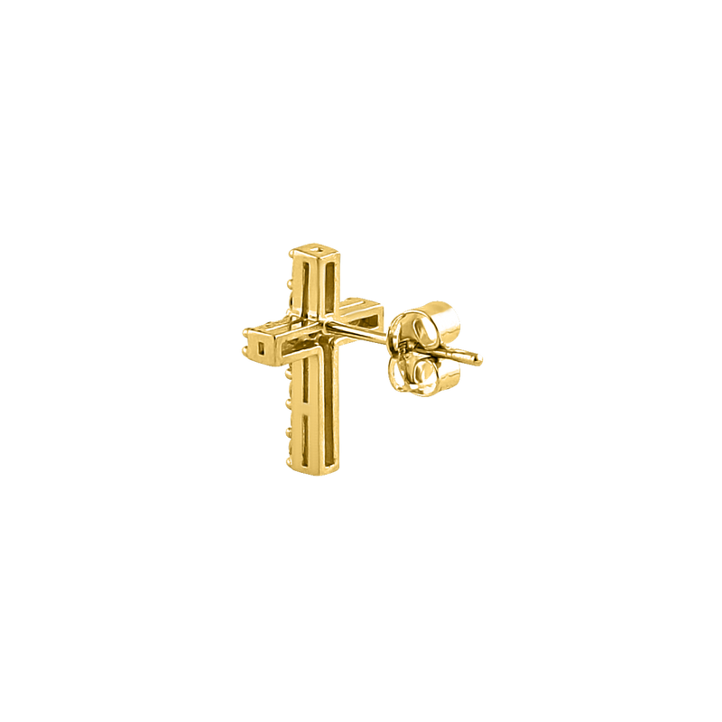Solid 14K Yellow Gold Cross CZ Earrings
