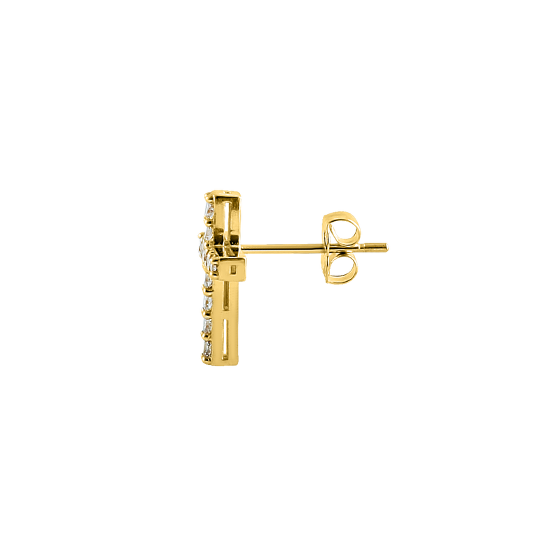 Solid 14K Yellow Gold Cross CZ Earrings