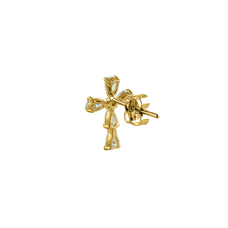 Solid 14K Yellow Gold Drop CZ Cross Earrings