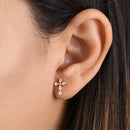 Solid 14K Yellow Gold Drop CZ Cross Earrings