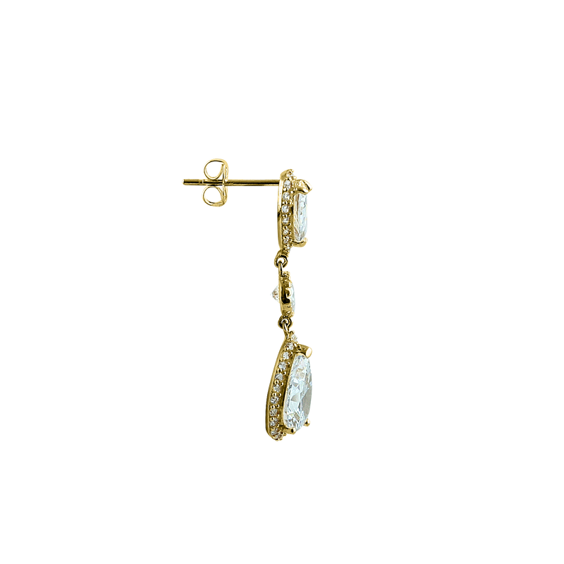 Solid 14K Yellow Gold Vintage Dangle CZ Earrings