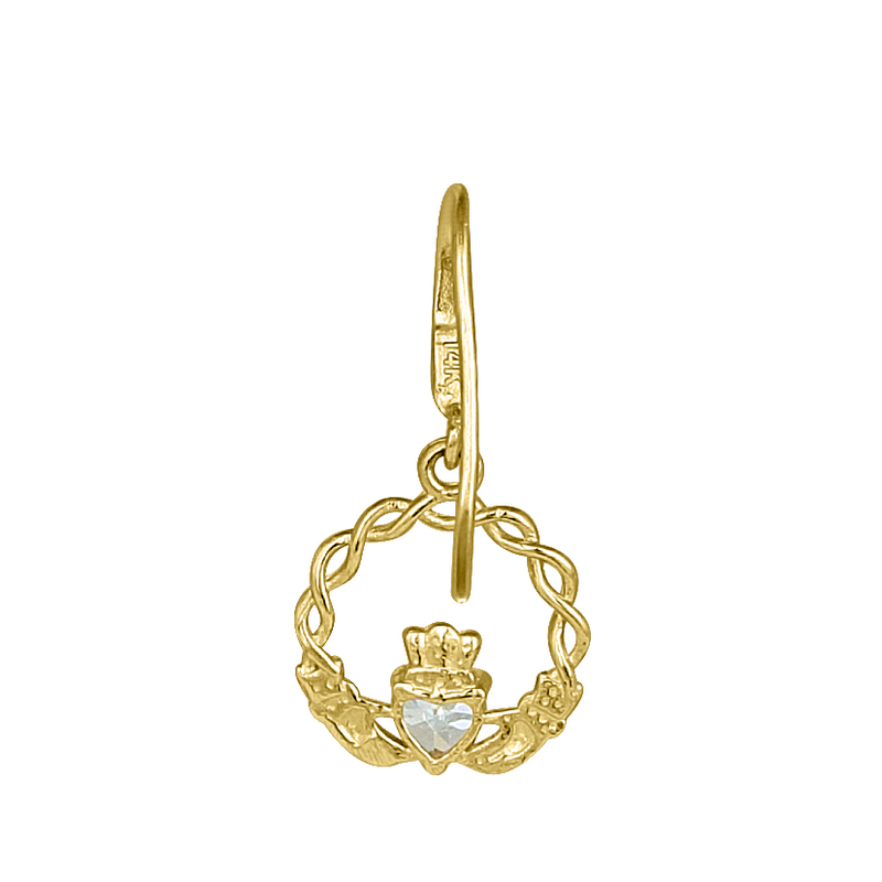 Solid 14K Yellow Gold Claddagh CZ Hook Earrings