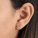 Solid 14K Yellow Gold Round Cross CZ Earrings