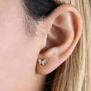 Solid 14K Yellow Gold Butterfly CZ Earrings