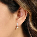 Solid 14K Yellow Gold Dangle CZ Bar & Pearl Earrings