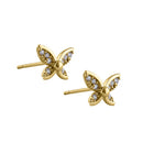 Solid 14K Yellow Gold Simple Flower Butterfly CZ Earrings