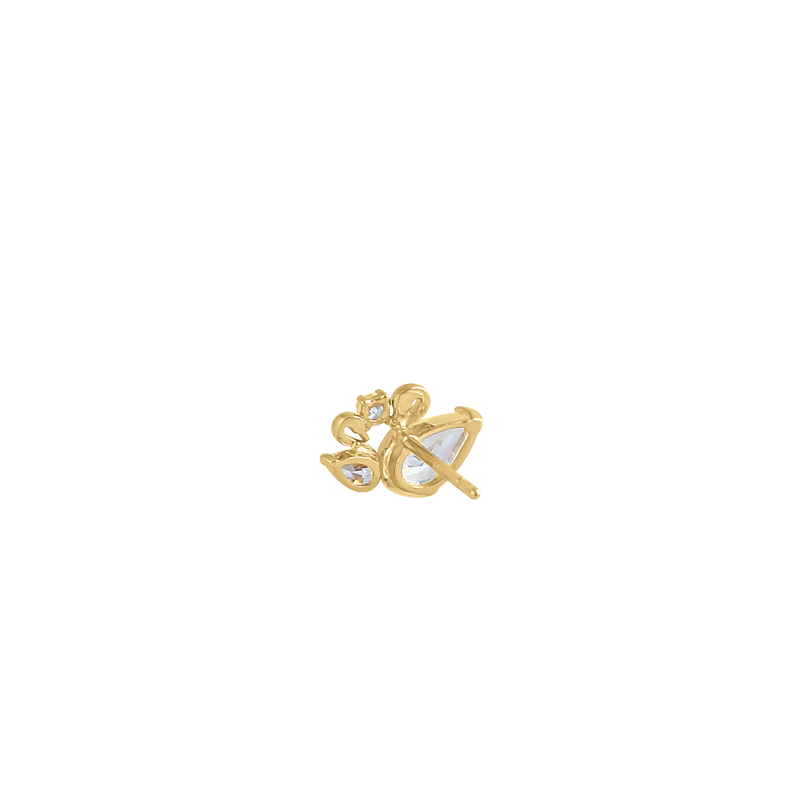 Solid 14K Yellow Gold Swan CZ Earrings
